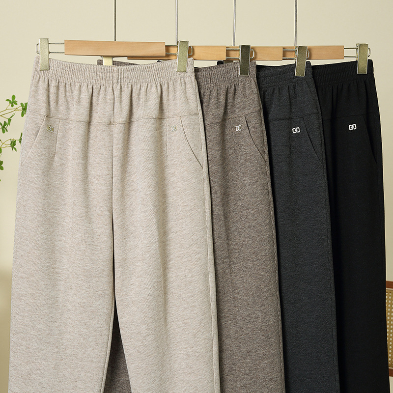 Moteriškos storos poliesterinės kelnės su šilumos pamušalu, laisvas kirpimas, devynių taškų ilgis, rudens 2025, kasdienio pagrindinio stiliaus