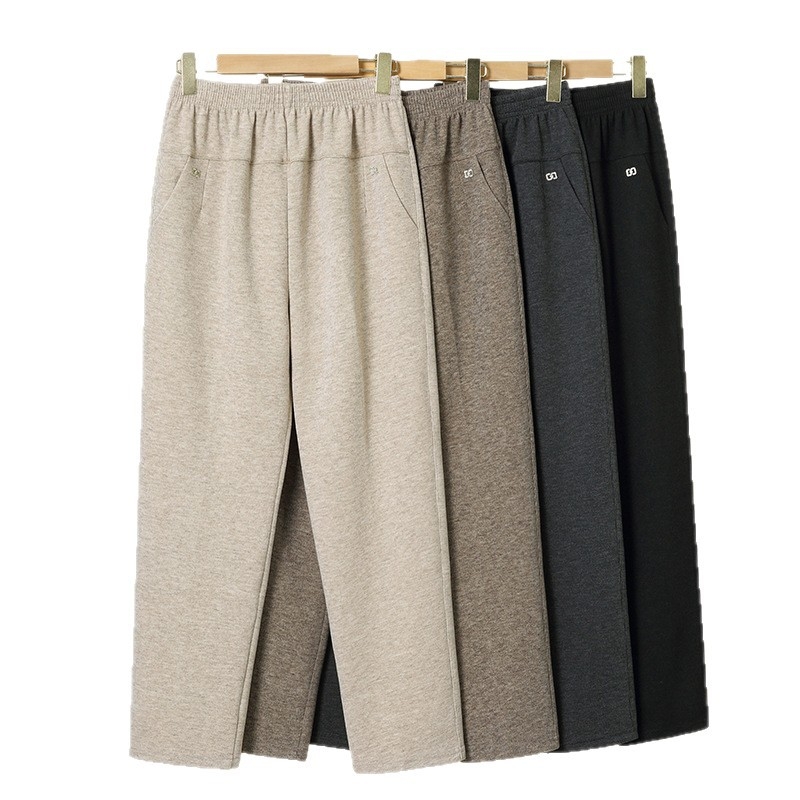 Moteriškos storos poliesterinės kelnės su šilumos pamušalu, laisvas kirpimas, devynių taškų ilgis, rudens 2025, kasdienio pagrindinio stiliaus