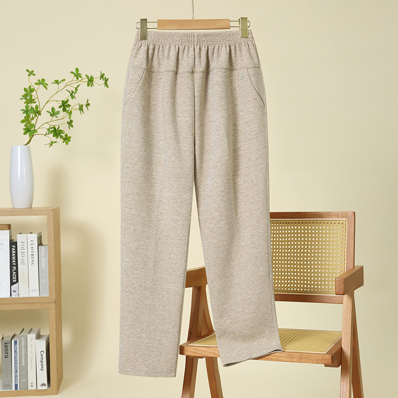 Moteriškos storos poliesterinės kelnės su šilumos pamušalu, laisvas kirpimas, devynių taškų ilgis, rudens 2025, kasdienio pagrindinio stiliaus