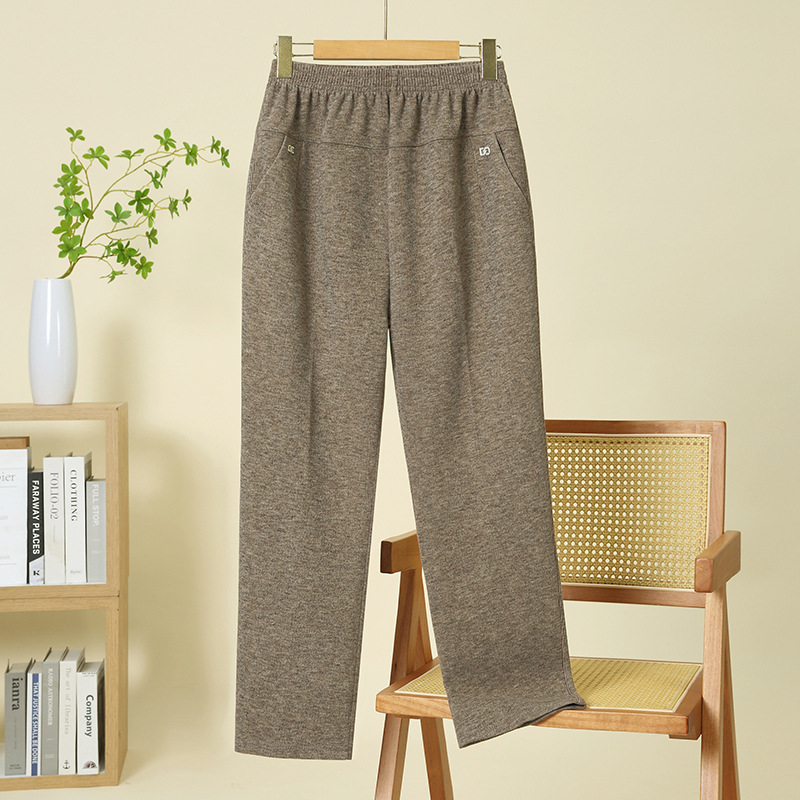 Moteriškos storos poliesterinės kelnės su šilumos pamušalu, laisvas kirpimas, devynių taškų ilgis, rudens 2025, kasdienio pagrindinio stiliaus