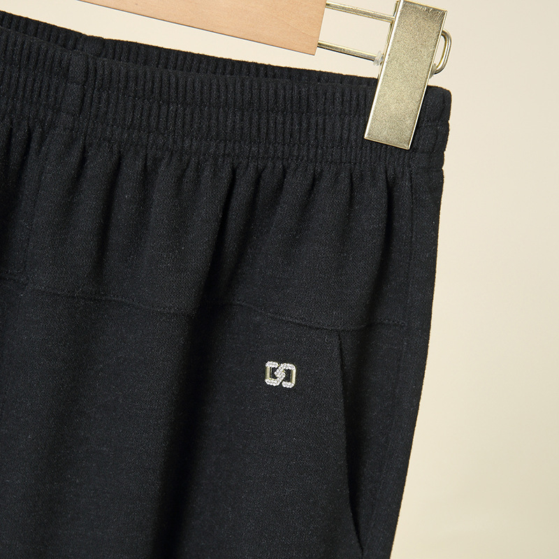 Moteriškos storos poliesterinės kelnės su šilumos pamušalu, laisvas kirpimas, devynių taškų ilgis, rudens 2025, kasdienio pagrindinio stiliaus