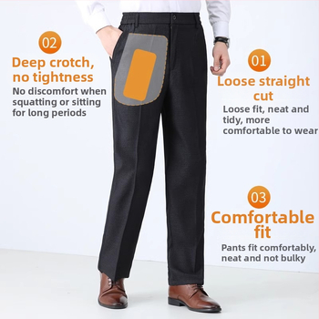 Férfi téli casual nadrág, egyenes szabású, magas derék, cipzáras, poliészter 60–70%