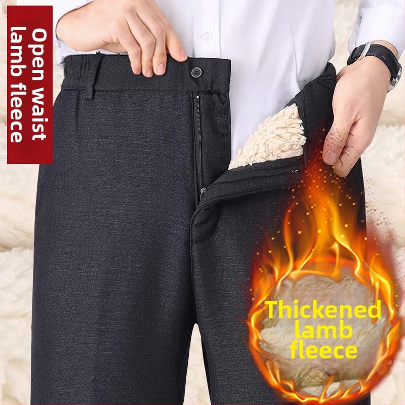 Férfi téli casual nadrág, egyenes szabású, magas derék, cipzáras, poliészter 60–70%