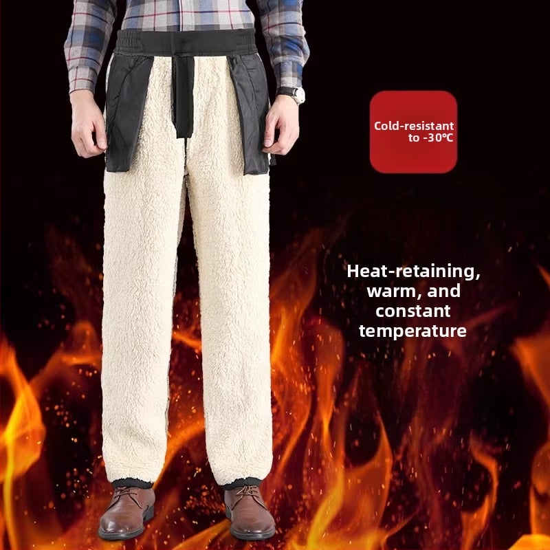 Férfi téli casual nadrág, egyenes szabású, magas derék, cipzáras, poliészter 60–70%