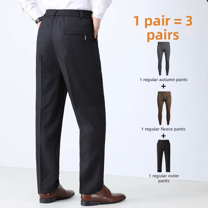 Férfi téli casual nadrág, egyenes szabású, magas derék, cipzáras, poliészter 60–70%