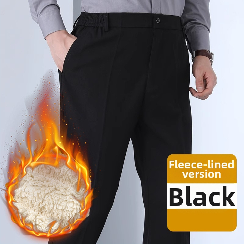 Férfi téli casual nadrág, egyenes szabású, magas derék, cipzáras, poliészter 60–70%