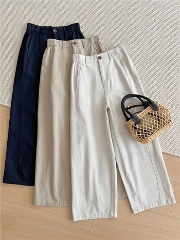 Női nadrág - magas derekú, cropped széles lábú, pamut-tencel keverék, japán-koreai laza stílus, őszi 2025 (Magas derekú; cropped széles lábú; pamut-tencel keverék)