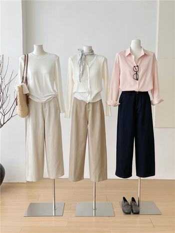 Női nadrág - magas derekú, cropped széles lábú, pamut-tencel keverék, japán-koreai laza stílus, őszi 2025 (Magas derekú; cropped széles lábú; pamut-tencel keverék)