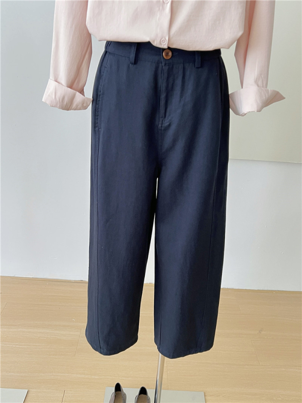 Női nadrág - magas derekú, cropped széles lábú, pamut-tencel keverék, japán-koreai laza stílus, őszi 2025 (Magas derekú; cropped széles lábú; pamut-tencel keverék)