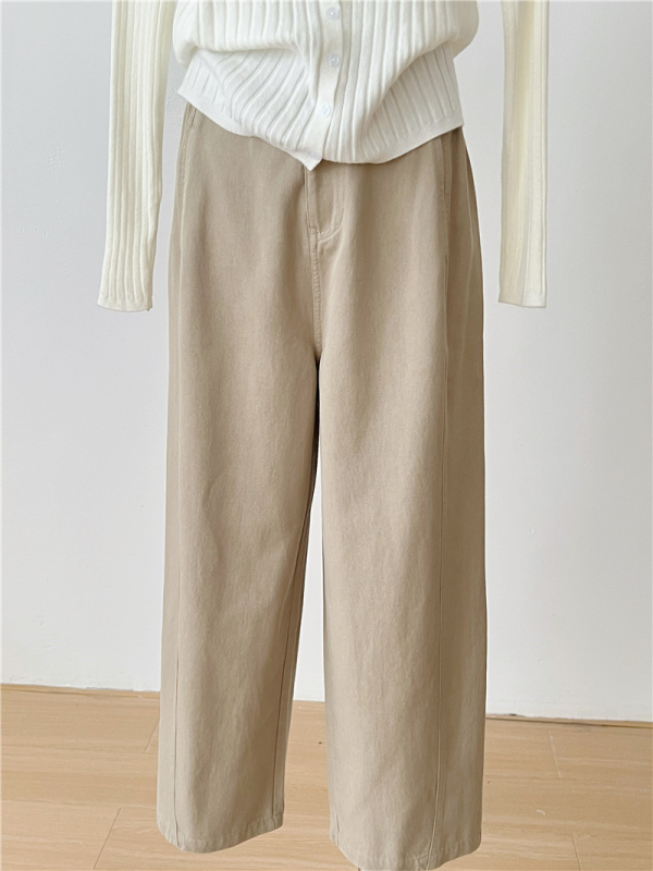 Női nadrág - magas derekú, cropped széles lábú, pamut-tencel keverék, japán-koreai laza stílus, őszi 2025 (Magas derekú; cropped széles lábú; pamut-tencel keverék)