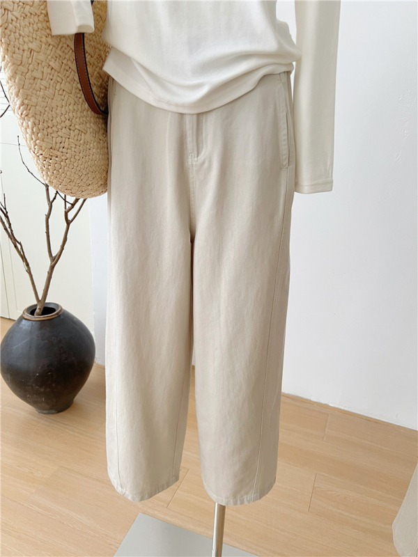 Női nadrág - magas derekú, cropped széles lábú, pamut-tencel keverék, japán-koreai laza stílus, őszi 2025 (Magas derekú; cropped széles lábú; pamut-tencel keverék)