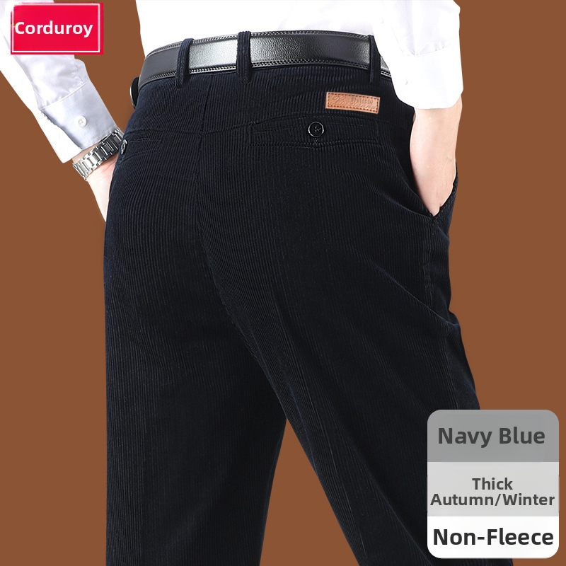 Corduroy топли мъжки панталони за зима, права кройка, средно висока талия, цип за закопчаване, множество джобове, микроеластичност, подплатени с флис, 100% полиестер Corduroy