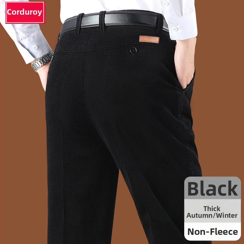Corduroy топли мъжки панталони за зима, права кройка, средно висока талия, цип за закопчаване, множество джобове, микроеластичност, подплатени с флис, 100% полиестер Corduroy