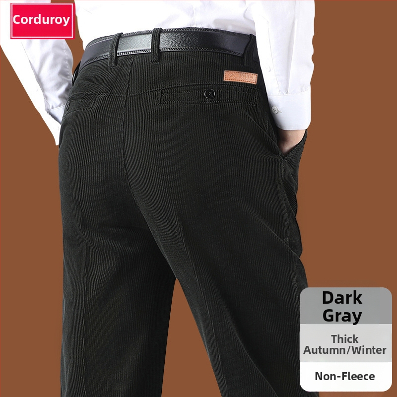 Corduroy топли мъжки панталони за зима, права кройка, средно висока талия, цип за закопчаване, множество джобове, микроеластичност, подплатени с флис, 100% полиестер Corduroy