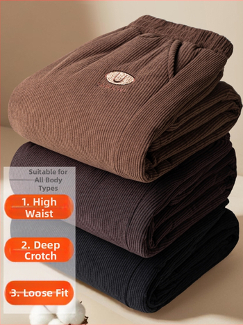 Pantaloni de iarnă pentru femei, croială lejeră din poliester, groși și calzi cu broderie, stil casual/basic, iarnă 2025