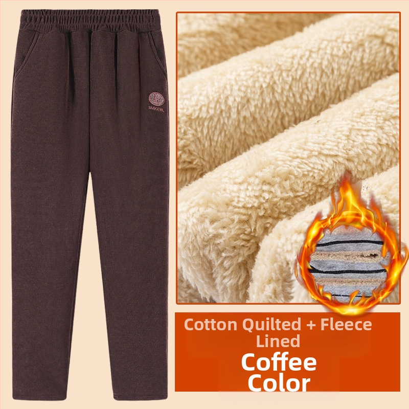 Pantaloni de iarnă pentru femei, croială lejeră din poliester, groși și calzi cu broderie, stil casual/basic, iarnă 2025