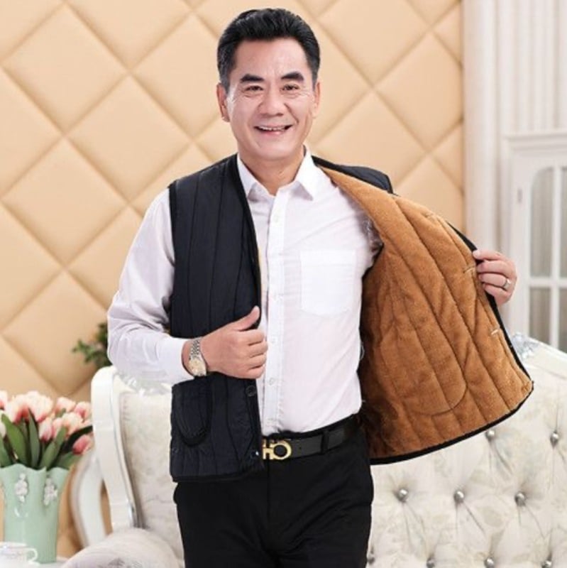 Vesta groasă fără mâneci pentru bărbați, cu căptușeală din poliester – vestă de iarnă pentru adulți de vârstă mijlocie, fără glugă