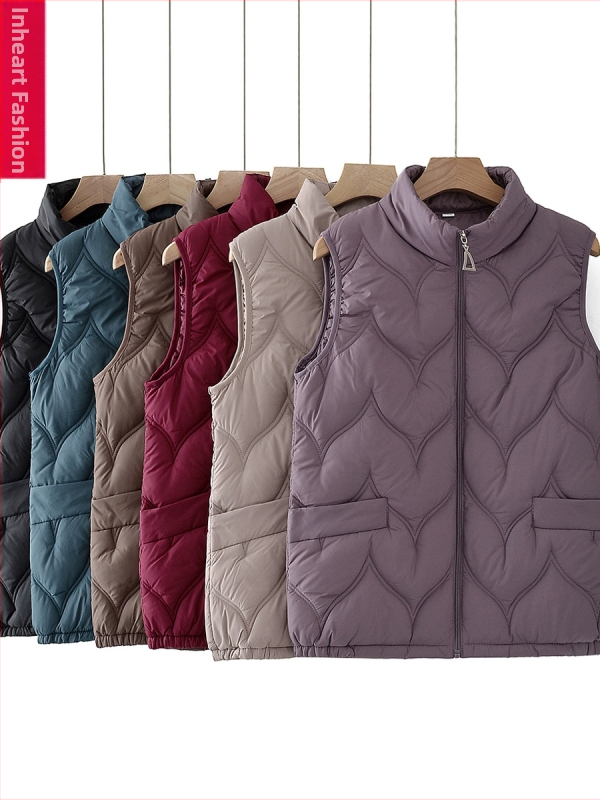 Zimný dámsky vest pre staršie ženy, výplň z páperovo-bavlnenej zmesi, tkanina polyester (>95%), dĺžka 50–65 cm, bez goliera, bez žehlenia