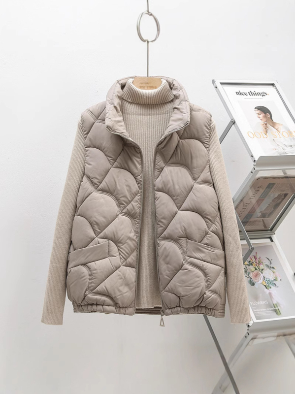 Vesta damă cu guler înălțat, fermoar frontal, pentru toamnă–iarnă, stil casual elegant, umplutură din bumbac, țesătură poliester