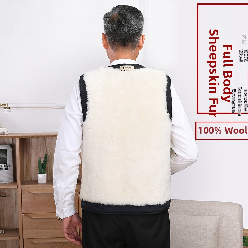 Férfi gyapjú mellény poliészter béléssel, V-nyak, vastag kialakítás, téli 2025