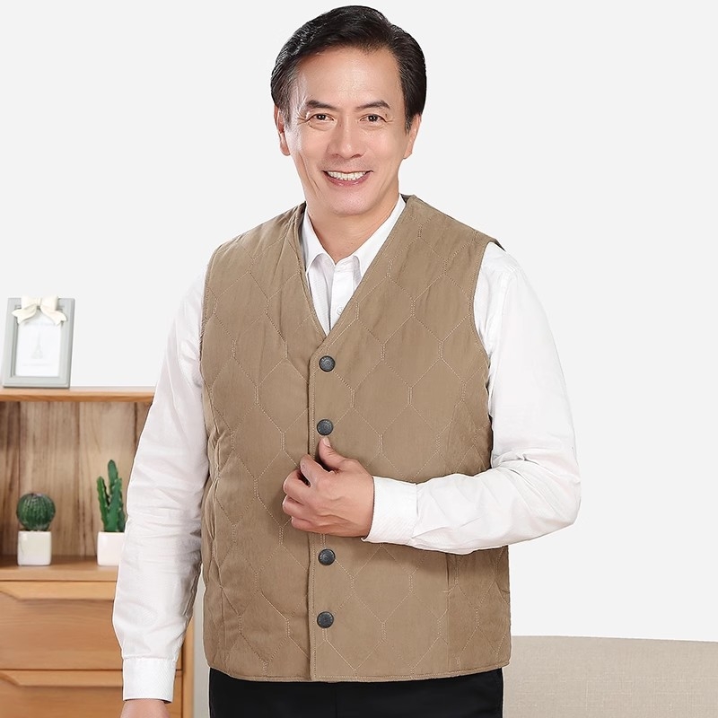 Férfi gyapjú mellény poliészter béléssel, V-nyak, vastag kialakítás, téli 2025