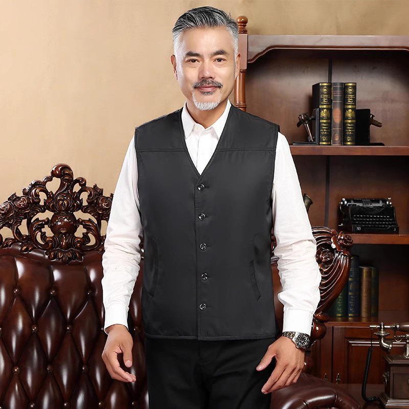 Férfi gyapjú mellény poliészter béléssel, V-nyak, vastag kialakítás, téli 2025