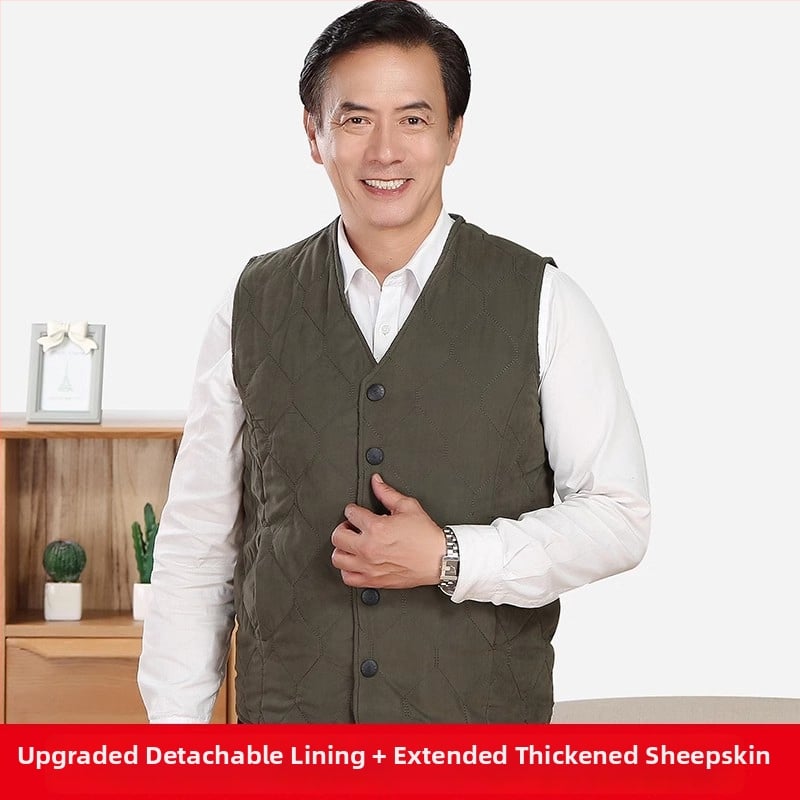 Férfi gyapjú mellény poliészter béléssel, V-nyak, vastag kialakítás, téli 2025