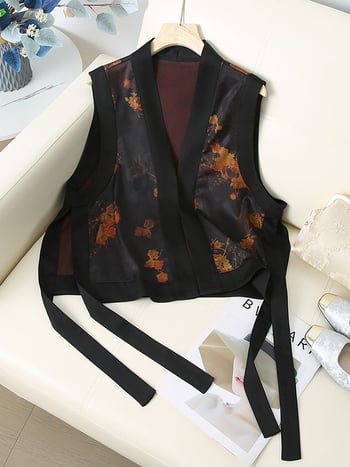 Vesta stil chinezesc pentru femei, poliester, lungime 50–65 cm, conținut principal de țesătură 80–90%