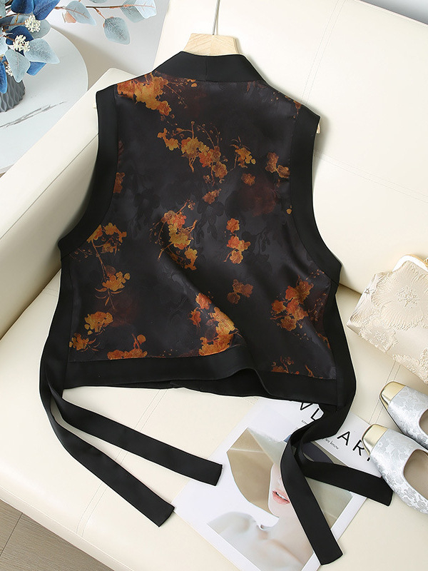 Vesta stil chinezesc pentru femei, poliester, lungime 50–65 cm, conținut principal de țesătură 80–90%