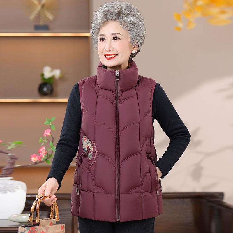 Vestă de exterior brodată pentru femei, lansare toamnă 2025, poliester (>95%), stil chinezesc, elegant pentru navetă, lungime 50–65 cm, cu etichetă la guler și etichetă de agățare