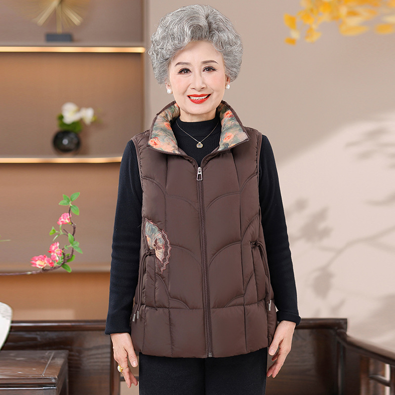 Vestă de exterior brodată pentru femei, lansare toamnă 2025, poliester (>95%), stil chinezesc, elegant pentru navetă, lungime 50–65 cm, cu etichetă la guler și etichetă de agățare