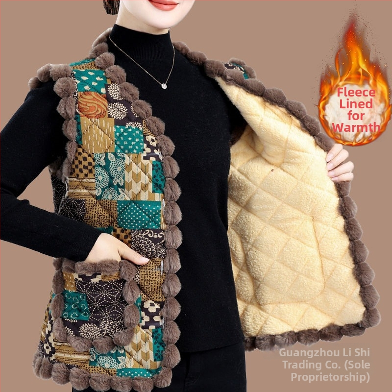 Ženská vesta na jeseň-zimu s vlneným výplňom, V výstrih, A strih, dĺžka 50–65 cm, hlavný materiál viskoza