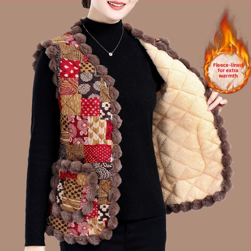 Ženská vesta na jeseň-zimu s vlneným výplňom, V výstrih, A strih, dĺžka 50–65 cm, hlavný materiál viskoza