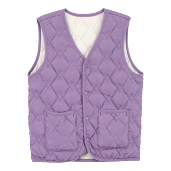 Női V-nyakú mellény down cotton töltettel, poliészter anyagú, csíkos-kockás mintázat (Őszi 2025)