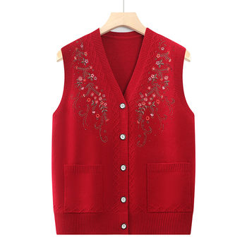 Felnőtt női kardigán-vest, V-nyakú, poliészter anyag, lazán szabott, őszi 2024