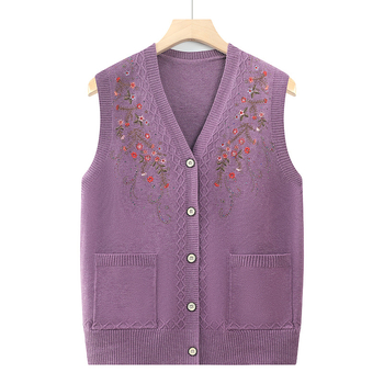 Felnőtt női kardigán-vest, V-nyakú, poliészter anyag, lazán szabott, őszi 2024