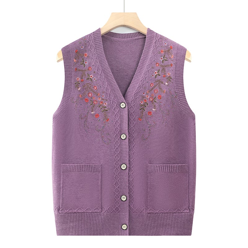 Felnőtt női kardigán-vest, V-nyakú, poliészter anyag, lazán szabott, őszi 2024