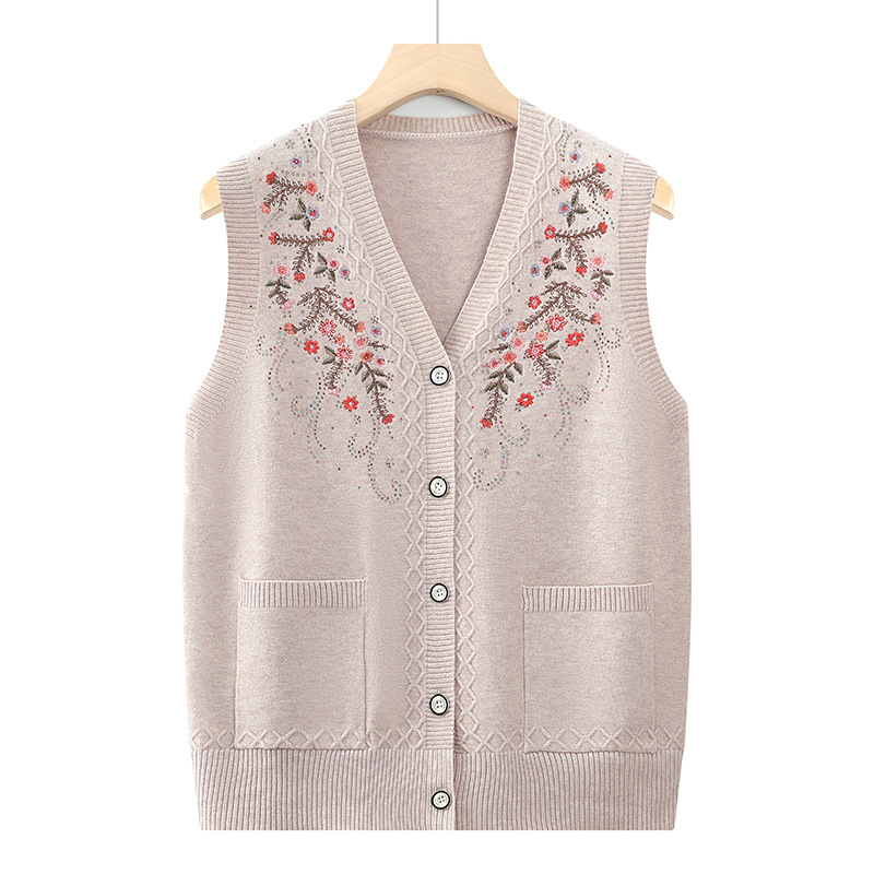 Felnőtt női kardigán-vest, V-nyakú, poliészter anyag, lazán szabott, őszi 2024