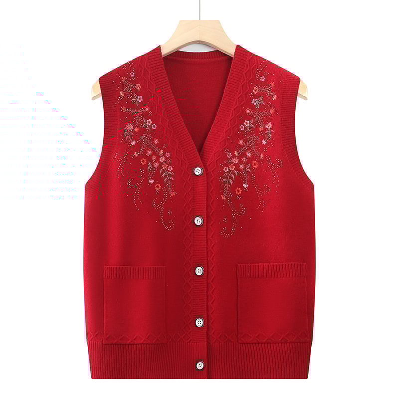 Felnőtt női kardigán-vest, V-nyakú, poliészter anyag, lazán szabott, őszi 2024