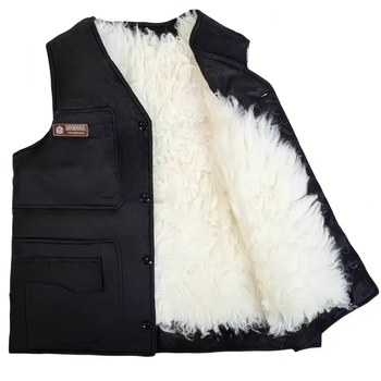 Vestă din bumbac în stil cardigan, cu glugă, decolteu în V, țesătură corduroy și principal material din păr de iepure