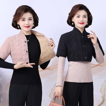 Vesta de iarnă pentru femei, cu guler înalt, model floral, țesătură din poliester, umplutură poliester-coton, croială lejeră