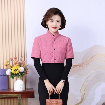 Vesta de iarnă pentru femei, cu guler înalt, model floral, țesătură din poliester, umplutură poliester-coton, croială lejeră