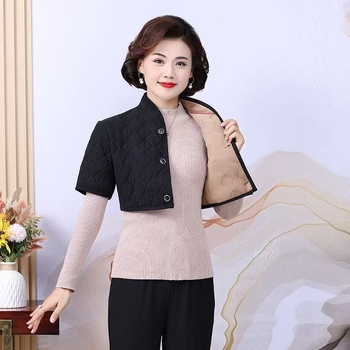 Vesta de iarnă pentru femei, cu guler înalt, model floral, țesătură din poliester, umplutură poliester-coton, croială lejeră