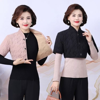 Vesta de iarnă pentru femei, cu guler înalt, model floral, țesătură din poliester, umplutură poliester-coton, croială lejeră