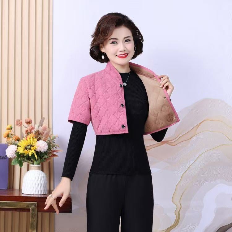 Vesta de iarnă pentru femei, cu guler înalt, model floral, țesătură din poliester, umplutură poliester-coton, croială lejeră