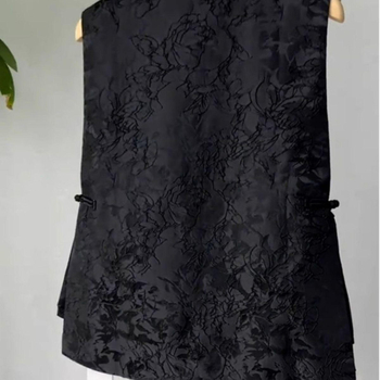 Vesta damă fără mâneci, stil etnic-național, guler halter, jacquard vintage din plasă, primăvară-toamnă 2025