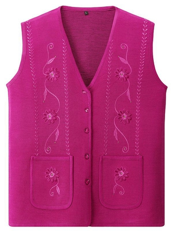 Női őszi kötött mellény-kardigán, V-nyakú, A-vonalú, növényi mintás, poliészter-pamut keverék, őszi 2023 kiadás