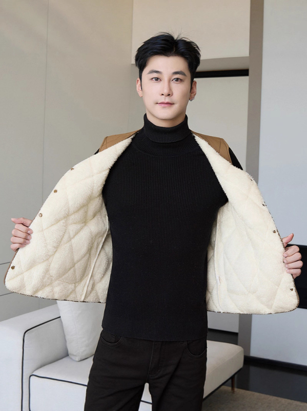 Férfi poliészter mellény, kockás mintázat, poliészter töltet, 3D zsebek