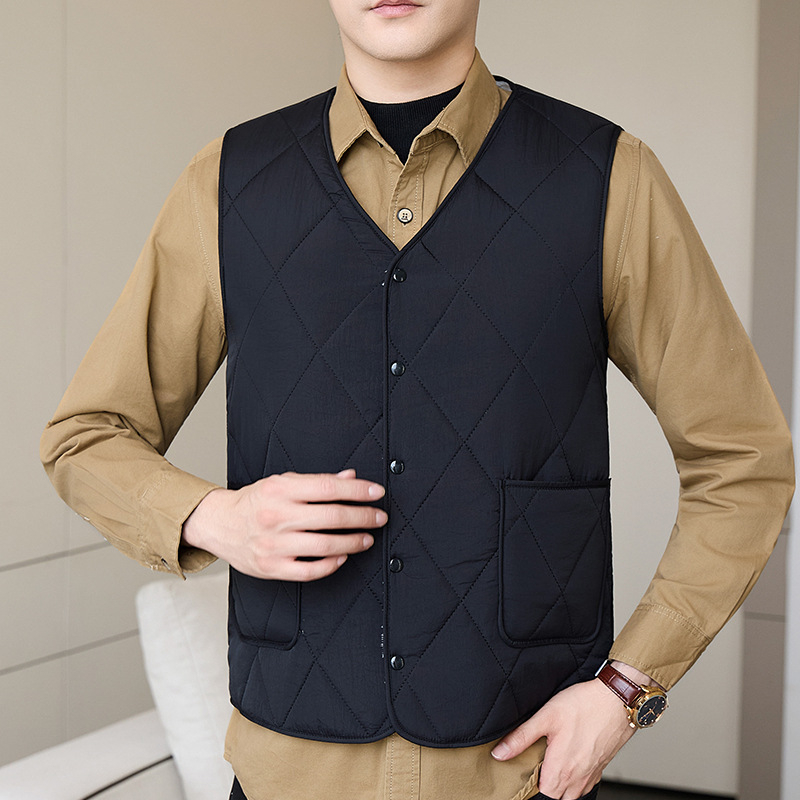 Férfi poliészter mellény, kockás mintázat, poliészter töltet, 3D zsebek