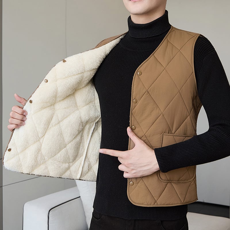 Férfi poliészter mellény, kockás mintázat, poliészter töltet, 3D zsebek